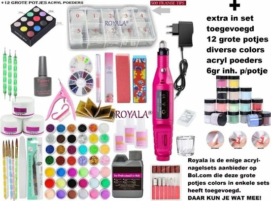 Flash-uitverkoop 😀 Royala - Acrylnagels Starterspakket Incl. Nagelfreesmachine | +12 Grote Potjes Colored Acryl Poeder | Acryl Nagels Starter Kit Set | Nail Art Pakket | 84 Delig | 500 Franse Tips 👏 3 Flash-uitverkoop 😀 Royala - Acrylnagels Starterspakket Incl. Nagelfreesmachine | +12 Grote Potjes Colored Acryl Poeder | Acryl Nagels Starter Kit Set | Nail Art Pakket | 84 Delig | 500 Franse Tips 👏