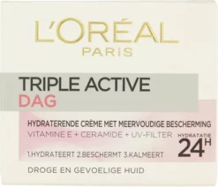 Uitgang ❤️ L’Oréal Paris Triple Active Hydraterende Dagcrème - Droge En Gevoelige Huid - 50ml 💯 -Beauty Winkel 550x473 6