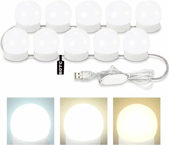 Korting 🎉 BOTC Hollywood Spiegellampen - 10 Led Spiegellampen Met 3 Lichtmodi En 10 Dimfunctie Voor Make-upspiegel - LUB90101 🌟 8 Korting 🎉 BOTC Hollywood Spiegellampen - 10 Led Spiegellampen Met 3 Lichtmodi En 10 Dimfunctie Voor Make-upspiegel - LUB90101 🌟 - Afbeelding 6