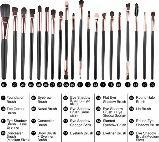 Gloednieuw β Merkloos Professionele Make-up Kwasten - Kwastenset - Zwart - 20 Stuks π― 6 Gloednieuw β Merkloos Professionele Make-up Kwasten - Kwastenset - Zwart - 20 Stuks π― - Afbeelding 4