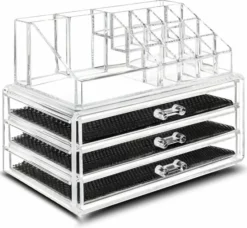 Promo 🎉 Merkloos Make-up Organizer, Make Up Opberger, 3 Laden, Opbergdoos, Make-up Bewaardoos ❤️