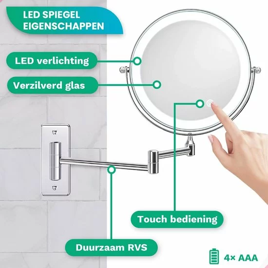 Promo ✔️ Personal Care Make Up Spiegel Met Led Verlichting - 5X Vergroting - Wandspiegel Rond - Scheerspiegel Wandmodel - Badkamer - Douche - Chroom 🔔 16 Promo ✔️ Personal Care Make Up Spiegel Met Led Verlichting - 5X Vergroting - Wandspiegel Rond - Scheerspiegel Wandmodel - Badkamer - Douche - Chroom 🔔 - Afbeelding 14