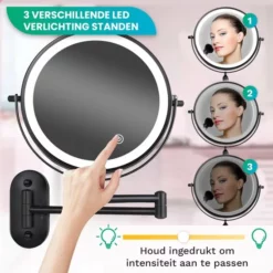 Gloednieuw 💯 Personal Care Make Up Spiegel Met Led Verlichting - 5X Vergroting - Wandspiegel Rond - Scheerspiegel Wandmodel - Badkamer - Douche - Zwart 😍 -Beauty Winkel 550x550 120
