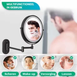 Gloednieuw 💯 Personal Care Make Up Spiegel Met Led Verlichting - 5X Vergroting - Wandspiegel Rond - Scheerspiegel Wandmodel - Badkamer - Douche - Zwart 😍 -Beauty Winkel 550x550 123