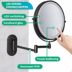 Gloednieuw 💯 Personal Care Make Up Spiegel Met Led Verlichting - 5X Vergroting - Wandspiegel Rond - Scheerspiegel Wandmodel - Badkamer - Douche - Zwart 😍 -Beauty Winkel 550x550 124