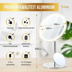 Begroting 🧨 Xclusive-lifestyle Luxe Make-Up Spiegel Met LED Verlichting - Oplaadbaar - 3 Lichtkleuren - Dimbaar - Scheerspiegel - Afneembaar 10x Vergrotings Spiegeltje - 360 Verstelbaar 🌟 -Beauty Winkel 550x550 749