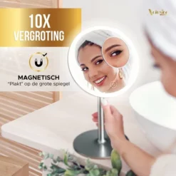 Begroting 🧨 Xclusive-lifestyle Luxe Make-Up Spiegel Met LED Verlichting - Oplaadbaar - 3 Lichtkleuren - Dimbaar - Scheerspiegel - Afneembaar 10x Vergrotings Spiegeltje - 360 Verstelbaar 🌟 -Beauty Winkel 550x550 750