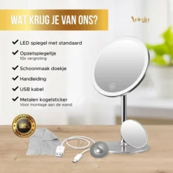 Begroting 🧨 Xclusive-lifestyle Luxe Make-Up Spiegel Met LED Verlichting - Oplaadbaar - 3 Lichtkleuren - Dimbaar - Scheerspiegel - Afneembaar 10x Vergrotings Spiegeltje - 360 Verstelbaar 🌟 -Beauty Winkel 550x550 752