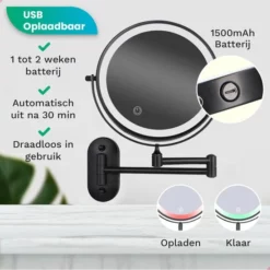 Korting 🎉 Personal Care Make Up Spiegel Met Led Verlichting - 5X Vergroting - Wandspiegel Rond - Scheerspiegel Wandmodel - Badkamer - Douche - Zwart 👏 -Beauty Winkel 550x550 883