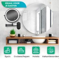 Korting 🎉 Personal Care Make Up Spiegel Met Led Verlichting - 5X Vergroting - Wandspiegel Rond - Scheerspiegel Wandmodel - Badkamer - Douche - Zwart 👏 -Beauty Winkel 550x550 887