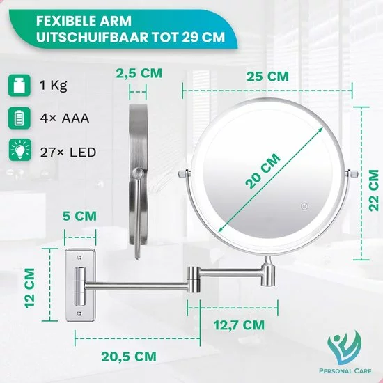 Promo ✔️ Personal Care Make Up Spiegel Met Led Verlichting - 5X Vergroting - Wandspiegel Rond - Scheerspiegel Wandmodel - Badkamer - Douche - Chroom 🔔 6 Promo ✔️ Personal Care Make Up Spiegel Met Led Verlichting - 5X Vergroting - Wandspiegel Rond - Scheerspiegel Wandmodel - Badkamer - Douche - Chroom 🔔 - Afbeelding 4