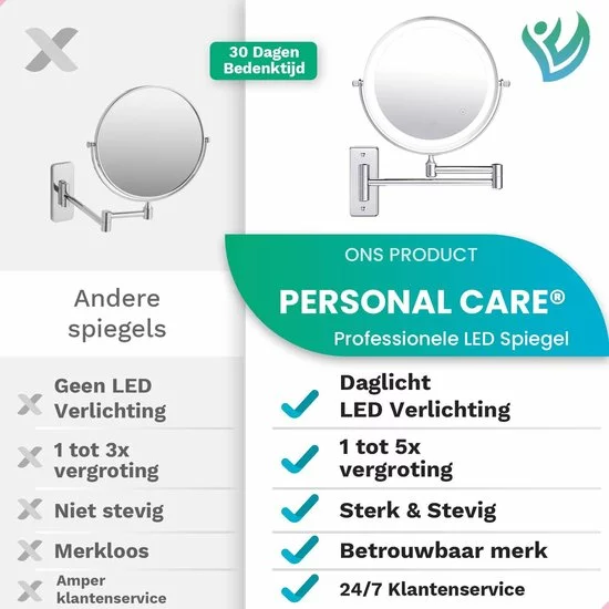 Promo ✔️ Personal Care Make Up Spiegel Met Led Verlichting - 5X Vergroting - Wandspiegel Rond - Scheerspiegel Wandmodel - Badkamer - Douche - Chroom 🔔 8 Promo ✔️ Personal Care Make Up Spiegel Met Led Verlichting - 5X Vergroting - Wandspiegel Rond - Scheerspiegel Wandmodel - Badkamer - Douche - Chroom 🔔 - Afbeelding 6