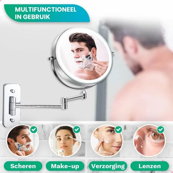 Promo ✔️ Personal Care Make Up Spiegel Met Led Verlichting - 5X Vergroting - Wandspiegel Rond - Scheerspiegel Wandmodel - Badkamer - Douche - Chroom 🔔 11 Promo ✔️ Personal Care Make Up Spiegel Met Led Verlichting - 5X Vergroting - Wandspiegel Rond - Scheerspiegel Wandmodel - Badkamer - Douche - Chroom 🔔 - Afbeelding 9