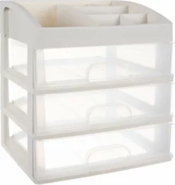 Uitgang 🔔 Soulma Soulima Cosmetica Organizer XL Deluxe - Make Up Opbergbox - Wit -met 3 Laden En 6 Opbergvakken - 27x23,5x16,5 Cm ⭐ -Beauty Winkel 550x579 5