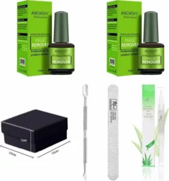 Beste Pirce 🎁 Anchovy Magic Soak Off Nailpolish Remover - Magische Gellak Remover - 2 X 15 Ml!!! - Inclusief Nagelvijl, Bokkepootje En Olie - Nagellak Verwijderaar - Gellak Remover - 🌟