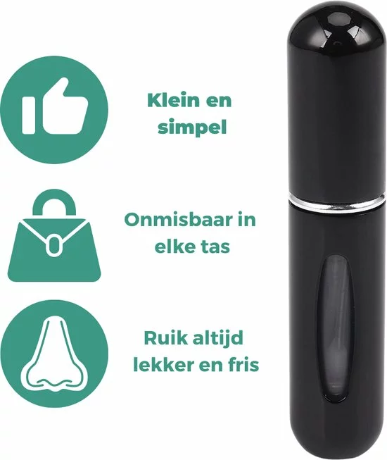Gloednieuw ๐ Qualité Specials Qualité - Parfum Verstuiver Navulbaar - Mini Parfum Flesje - Reisflesje - Zwart ๐ 7 Gloednieuw ๐ Qualité Specials Qualité - Parfum Verstuiver Navulbaar - Mini Parfum Flesje - Reisflesje - Zwart ๐ - Afbeelding 5