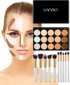 Uitgang 🎁 Evvie Contouring Set/ Concealer Palette Met 10-delige Kabuki Kwasten Set 👍
