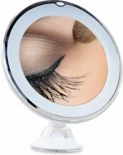 Hete verkoop ❤️ Sworks Vergroot Make Up En Scheer Spiegel Met LED Verlichting - 10x Vegroting En Natuurlijk Licht Voor Cosmetica/Scheren/Epileren - 360° Graden Verstelbare Zuignap En Wandbevestiging - Badkamer/Douche/Slaapkamer - Rond – Wit 🎉 -Beauty Winkel 550x696 1